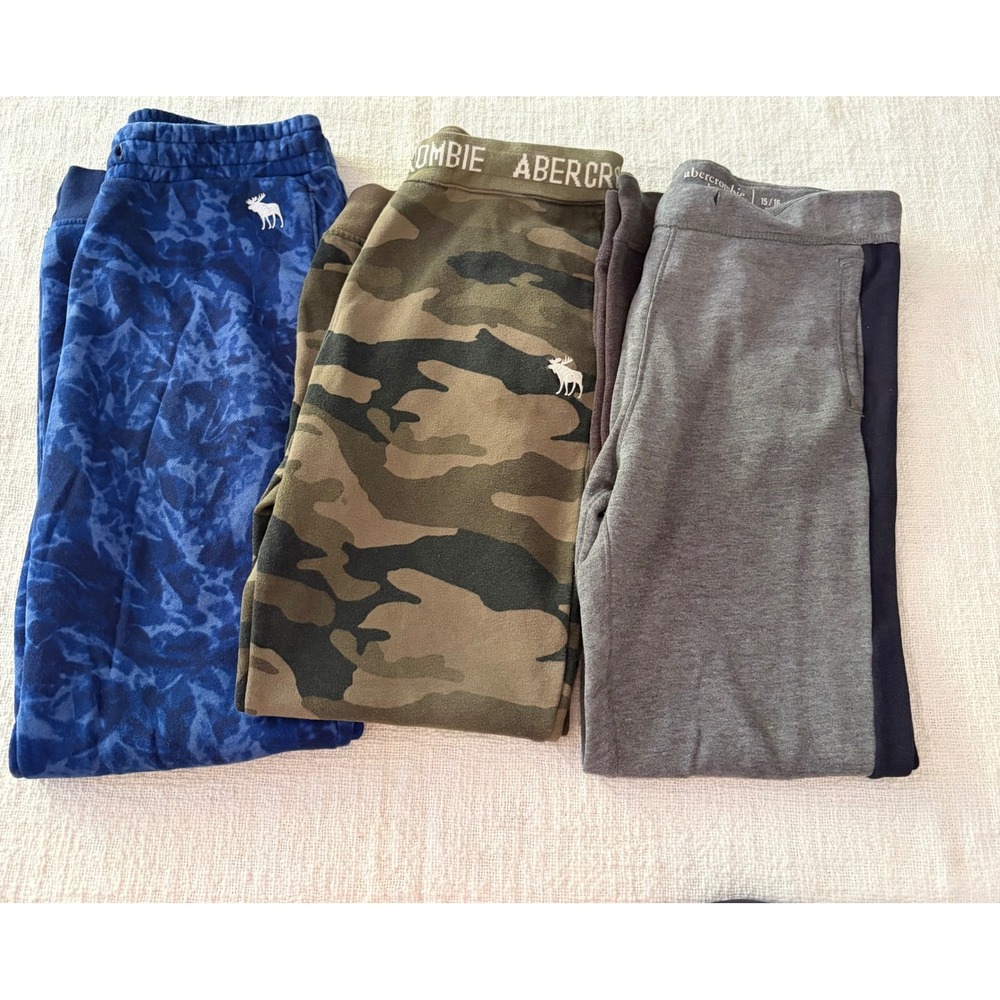 Abercrombie Kids Joggers Lot of 3 Size 15/16 Camo Blue Tie Dye Grey Fitch Fleece